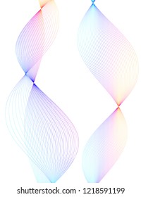 Design elements. Wave of many lines. Abstract vertical wavy stripes on white background isolated. Creative line art. Vector illustration EPS 10. Colourful waves with lines created using Blend Tool