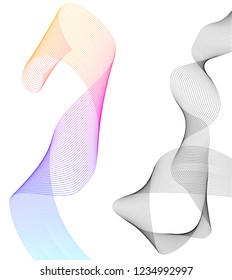 Design elements. Wave of many lines. Abstract vertical wavy stripes on white background isolated. Creative line art. Vector illustration EPS 10. Colourful waves with lines created using Blend Tool