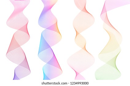 Design elements. Wave of many lines. Abstract vertical wavy stripes on white background isolated. Creative line art. Vector illustration EPS 10. Colourful waves with lines created using Blend Tool
