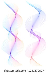 Design elements. Wave of many lines. Abstract vertical wavy stripes on white background isolated. Creative line art. Vector illustration EPS 10. Colourful waves with lines created using Blend Tool