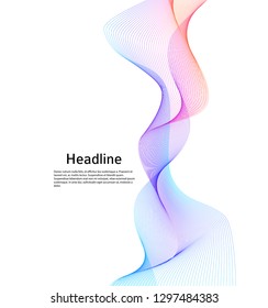 Design elements. Wave of many lines. Abstract vertical wavy stripes on white background isolated. Creative line art. Vector illustration EPS 10. Colourful waves with lines created using Blend Tool 