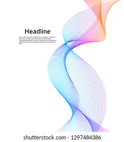 Design elements. Wave of many lines. Abstract vertical wavy stripes on white background isolated. Creative line art. Vector illustration EPS 10. Colourful waves with lines created using Blend Tool 