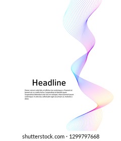 Design elements. Wave of many lines. Abstract vertical wavy stripes on white background isolated. Creative line art. Vector illustration EPS 10. Colourful waves with lines created using Blend Tool