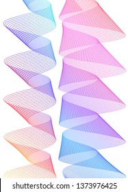 Design elements. Wave of many lines. Abstract vertical wavy stripes on white background isolated. Creative line art. Vector illustration EPS 10. Colourful waves with lines created using Blend Tool 