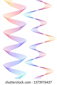 Design elements. Wave of many lines. Abstract vertical wavy stripes on white background isolated. Creative line art. Vector illustration EPS 10. Colourful waves with lines created using Blend Tool 