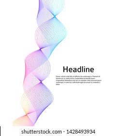 Design elements. Wave of many lines. Abstract vertical wavy stripes on white background isolated. Creative line art. Vector illustration EPS 10. Colourful waves with lines created using Blend Tool