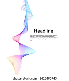 Design elements. Wave of many lines. Abstract vertical wavy stripes on white background isolated. Creative line art. Vector illustration EPS 10. Colourful waves with lines created using Blend Tool