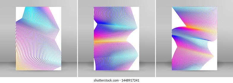 Design elements. Wave of many lines. Abstract vertical wavy stripes on white background isolated. Creative line art. Vector illustration EPS 10. Colourful waves with lines created using Blend Tool 