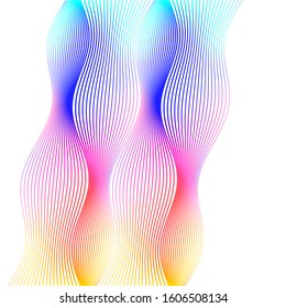 Design elements. Wave of many lines. Abstract vertical wavy stripes on white background isolated. Creative line art. Vector illustration EPS 10. Colourful waves with lines created using Blend Tool