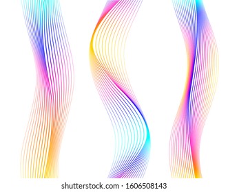Design elements. Wave of many lines. Abstract vertical wavy stripes on white background isolated. Creative line art. Vector illustration EPS 10. Colourful waves with lines created using Blend Tool