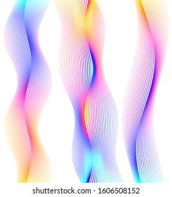 Design elements. Wave of many lines. Abstract vertical wavy stripes on white background isolated. Creative line art. Vector illustration EPS 10. Colourful waves with lines created using Blend Tool