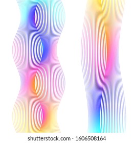 Design elements. Wave of many lines. Abstract vertical wavy stripes on white background isolated. Creative line art. Vector illustration EPS 10. Colourful waves with lines created using Blend Tool