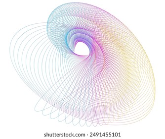 design elements. A wave of many lines around the circumference of the ring. Abstract circle wavy stripes on a white background isolated. EPS 10 vector illustration. Colored waves with lines created us