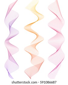Design elements. Wave of many lines. Abstract vertical wavy stripes on white background isolated. Creative line art. Vector illustration EPS 10. Colourful waves with lines created using Blend Tool