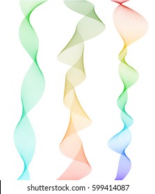 Design elements. Wave of many lines. Abstract vertical wavy stripes on white background isolated. Creative line art. Vector illustration EPS 10. Colourful waves with lines created using Blend Tool