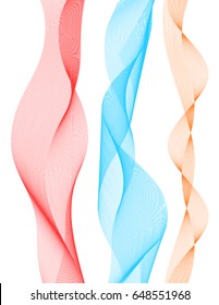Design elements. Wave of many lines. Abstract vertical wavy stripes on white background isolated. Creative line art. Vector illustration EPS 10. Colourful waves with lines created using Blend Tool