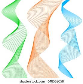 Design elements. Wave of many lines. Abstract vertical wavy stripes on white background isolated. Creative line art. Vector illustration EPS 10. Colourful waves with lines created using Blend Tool