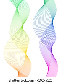 Design elements. Wave of many lines. Abstract vertical wavy stripes on white background isolated. Creative line art. Vector illustration EPS 10. Colourful waves with lines created using Blend Tool