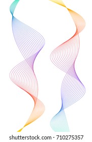 Design elements. Wave of many lines. Abstract vertical wavy stripes on white background isolated. Creative line art. Vector illustration EPS 10. Colourful waves with lines created using Blend Tool