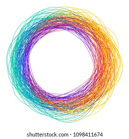 Design elements. Wave of many purple lines circle ring. Abstract vertical wavy stripes on white background isolated. Vector illustration EPS 10. Colourful waves with lines created using Blend Tool