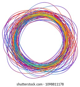 Design elements. Wave of many purple lines circle ring. Abstract vertical wavy stripes on white background isolated. Vector illustration EPS 10. Colourful waves with lines created using Blend Tool