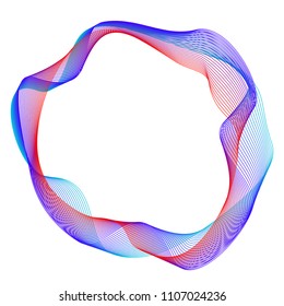 Design elements. Wave of many purple lines circle ring. Abstract vertical wavy stripes on white background isolated. Vector illustration EPS 10. Colourful waves with lines created using Blend Tool