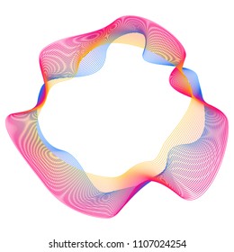Design elements. Wave of many purple lines circle ring. Abstract vertical wavy stripes on white background isolated. Vector illustration EPS 10. Colourful waves with lines created using Blend Tool