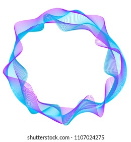 Design elements. Wave of many purple lines circle ring. Abstract vertical wavy stripes on white background isolated. Vector illustration EPS 10. Colourful waves with lines created using Blend Tool