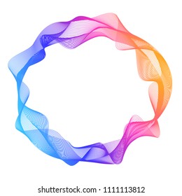 Design elements. Wave of many purple lines circle ring. Abstract vertical wavy stripes on white background isolated. Vector illustration EPS 10. Colourful waves with lines created using Blend Tool