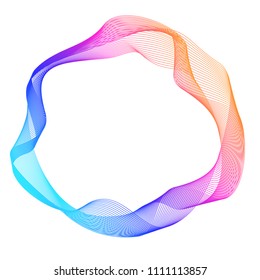 Design elements. Wave of many purple lines circle ring. Abstract vertical wavy stripes on white background isolated. Vector illustration EPS 10. Colourful waves with lines created using Blend Tool