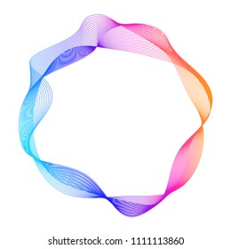  Elementos de diseño. Ola de muchas líneas violetas anillo circular. Unas franjas onduladas verticales abstractas sobre fondo blanco aisladas. Ilustración del vector EPS 10. Olas en color con líneas creadas mediante la herramienta Mezcla