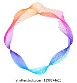 Design elements. Wave of many purple lines circle ring. Abstract vertical wavy stripes on white background isolated. Vector illustration EPS 10. Colourful waves with lines created using Blend Tool