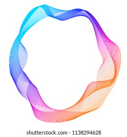Design elements. Wave of many purple lines circle ring. Abstract vertical wavy stripes on white background isolated. Vector illustration EPS 10. Colourful waves with lines created using Blend Tool