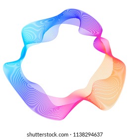 Design elements. Wave of many purple lines circle ring. Abstract vertical wavy stripes on white background isolated. Vector illustration EPS 10. Colourful waves with lines created using Blend Tool