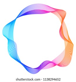 Design elements. Wave of many purple lines circle ring. Abstract vertical wavy stripes on white background isolated. Vector illustration EPS 10. Colourful waves with lines created using Blend Tool