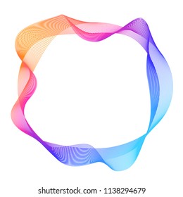 Design elements. Wave of many purple lines circle ring. Abstract vertical wavy stripes on white background isolated. Vector illustration EPS 10. Colourful waves with lines created using Blend Tool
