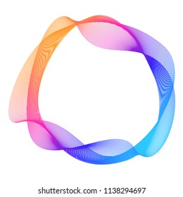 Design elements. Wave of many purple lines circle ring. Abstract vertical wavy stripes on white background isolated. Vector illustration EPS 10. Colourful waves with lines created using Blend Tool