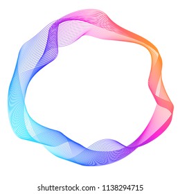 Design elements. Wave of many purple lines circle ring. Abstract vertical wavy stripes on white background isolated. Vector illustration EPS 10. Colourful waves with lines created using Blend Tool