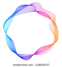 Design elements. Wave of many purple lines circle ring. Abstract vertical wavy stripes on white background isolated. Vector illustration EPS 10. Colourful waves with lines created using Blend Tool