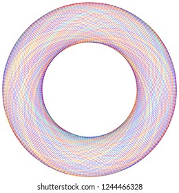 Design elements. Wave of many purple lines circle ring. Abstract vertical wavy stripes on white background isolated. Vector illustration EPS 10. Colourful waves with lines created using Blend Tool