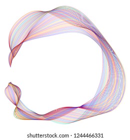 Design elements. Wave of many purple lines circle ring. Abstract vertical wavy stripes on white background isolated. Vector illustration EPS 10. Colourful waves with lines created using Blend Tool