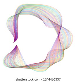 Design elements. Wave of many purple lines circle ring. Abstract vertical wavy stripes on white background isolated. Vector illustration EPS 10. Colourful waves with lines created using Blend Tool