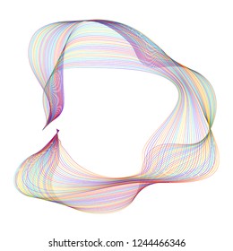 Design elements. Wave of many purple lines circle ring. Abstract vertical wavy stripes on white background isolated. Vector illustration EPS 10. Colourful waves with lines created using Blend Tool