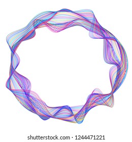 Design elements. Wave of many purple lines circle ring. Abstract vertical wavy stripes on white background isolated. Vector illustration EPS 10. Colourful waves with lines created using Blend Tool