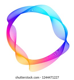 Design elements. Wave of many purple lines circle ring. Abstract vertical wavy stripes on white background isolated. Vector illustration EPS 10. Colourful waves with lines created using Blend Tool