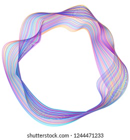 Design elements. Wave of many purple lines circle ring. Abstract vertical wavy stripes on white background isolated. Vector illustration EPS 10. Colourful waves with lines created using Blend Tool
