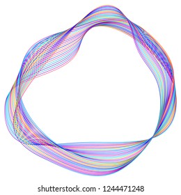 Design elements. Wave of many purple lines circle ring. Abstract vertical wavy stripes on white background isolated. Vector illustration EPS 10. Colourful waves with lines created using Blend Tool