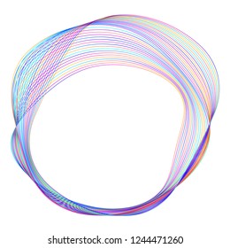 Design elements. Wave of many purple lines circle ring. Abstract vertical wavy stripes on white background isolated. Vector illustration EPS 10. Colourful waves with lines created using Blend Tool