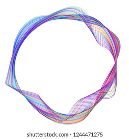 Design elements. Wave of many purple lines circle ring. Abstract vertical wavy stripes on white background isolated. Vector illustration EPS 10. Colourful waves with lines created using Blend Tool
