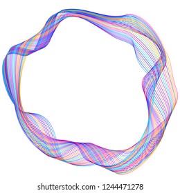 Design elements. Wave of many purple lines circle ring. Abstract vertical wavy stripes on white background isolated. Vector illustration EPS 10. Colourful waves with lines created using Blend Tool